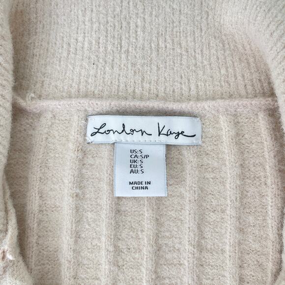 New London Kaye Long Sleeve Cropped Button Up Knit Sweater Top Cream Tan Size S - Picture 3 of 5